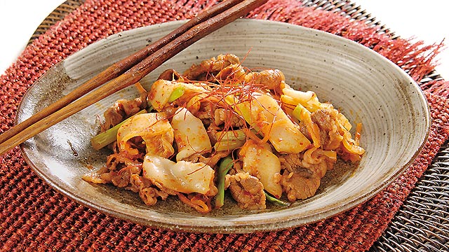 韓国風・肉と餅炒め